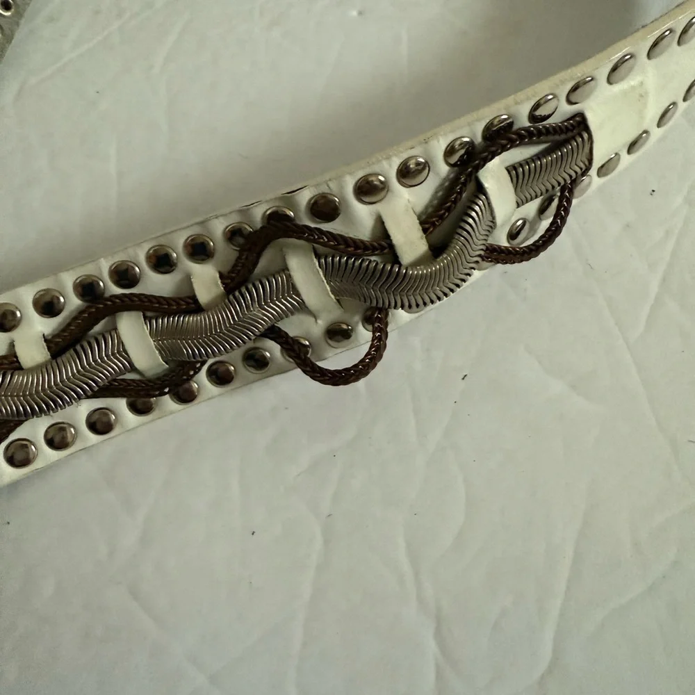 Genuine Leather White Studded Belt Western Cowgirl Country Women - Size M